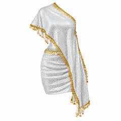 Sequin One Shoulder Cape Top And Mini Skirt Set