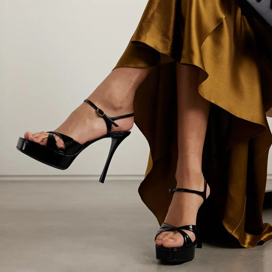 Platform stiletto heel sandals with criss-cross strap detail