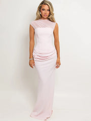 Maxi Dress with ruched detailing and mesh overlay