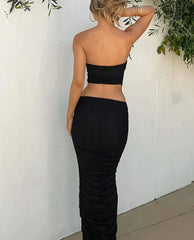 Patchwork Strapless Black Maxi Dress