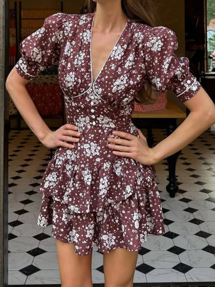 Floral print puff sleeve mini dress