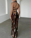 Open Back Printed Sleeveless Maxi Dress For Women