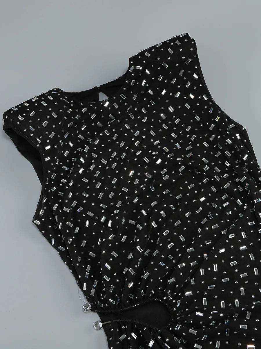 Sequin cutout sleeveless maxi dress detail