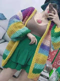 Multicolor Striped Crochet Knit Cardigan