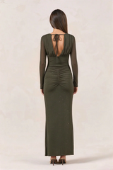 Sequin V-neck Ruched Detail Long Sleeve Maxi Dress