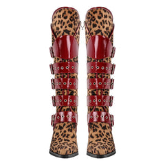 Leopard Print Lace Up Knee High Boots