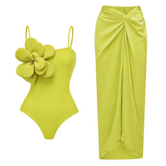 V-Neck Tie-Strap Swimsuit and Wrap Skirt Set