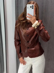 Croc Embossed Faux Leather Jacket
