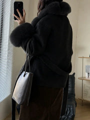 Faux Fur Trim Belted Jacket