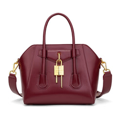 Metallic Structured Lock Satchel Bag