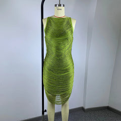 Ruched Metallic Thread Sleeveless Mini Dress