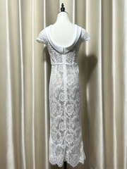White Floral Lace  Spliced Sheer Short Sleeve Dress