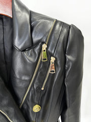 Faux Leather Gold Zipper Double Breasted Blazer
