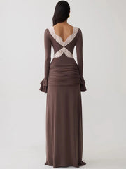 Lace Trim Flare Sleeve Maxi Dress