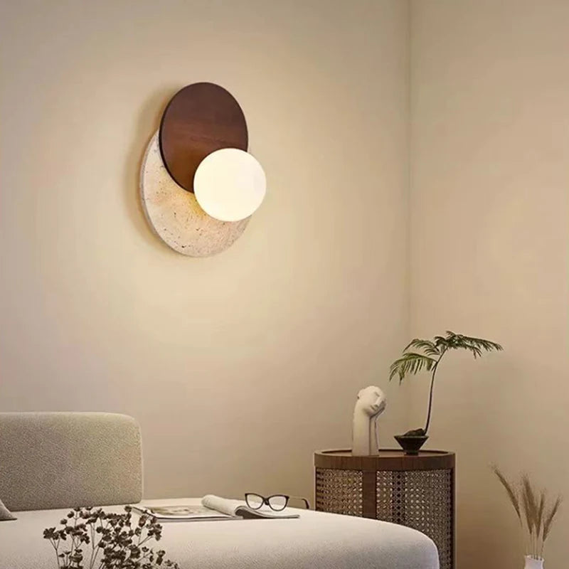 G9 Bulb Wall Light White Acrylic ball Dark Wood Sconce