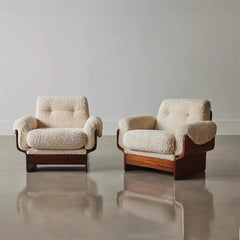 Two Single Plush boucle sofas for neutral-toned homes with mid-century inspired shape