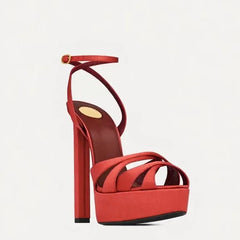 Satin Platform Open Toe Crisscross Strappy Heels