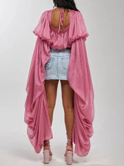 Draped Puff Long Sleeve Square Neck Crop Top