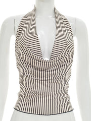 Striped Halter Neck Drape Front Top