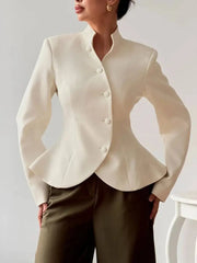 White Mandarin Collar Peplum Blazer