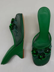 Embellished Mesh Wedge Mule Shoes