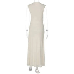White Cross Neck Draped Maxi Dress