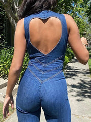 Denim Sleeveless Loving Heart Backless Jumpsuit