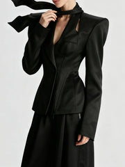Jacket with hollow out lapel collar