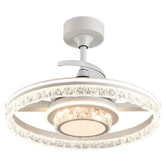 Ceiling fan with crystal-like design on a white background