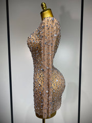Full Sleeve Crystal Embellished Mini Dress