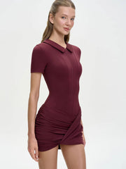 Collared Zipper Bodysuit and Ruched Playsuit