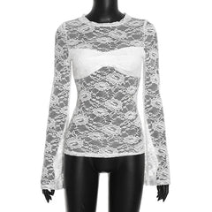 Lace Flare Sleeve Sheer Long Sleeve Top