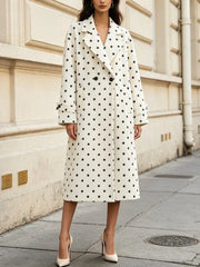 Polka dot lapel collar coat with double breasted closure