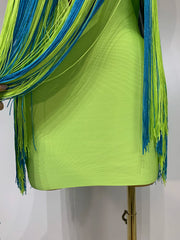 Green Halter Neck Fringe Bandage Mini Dress