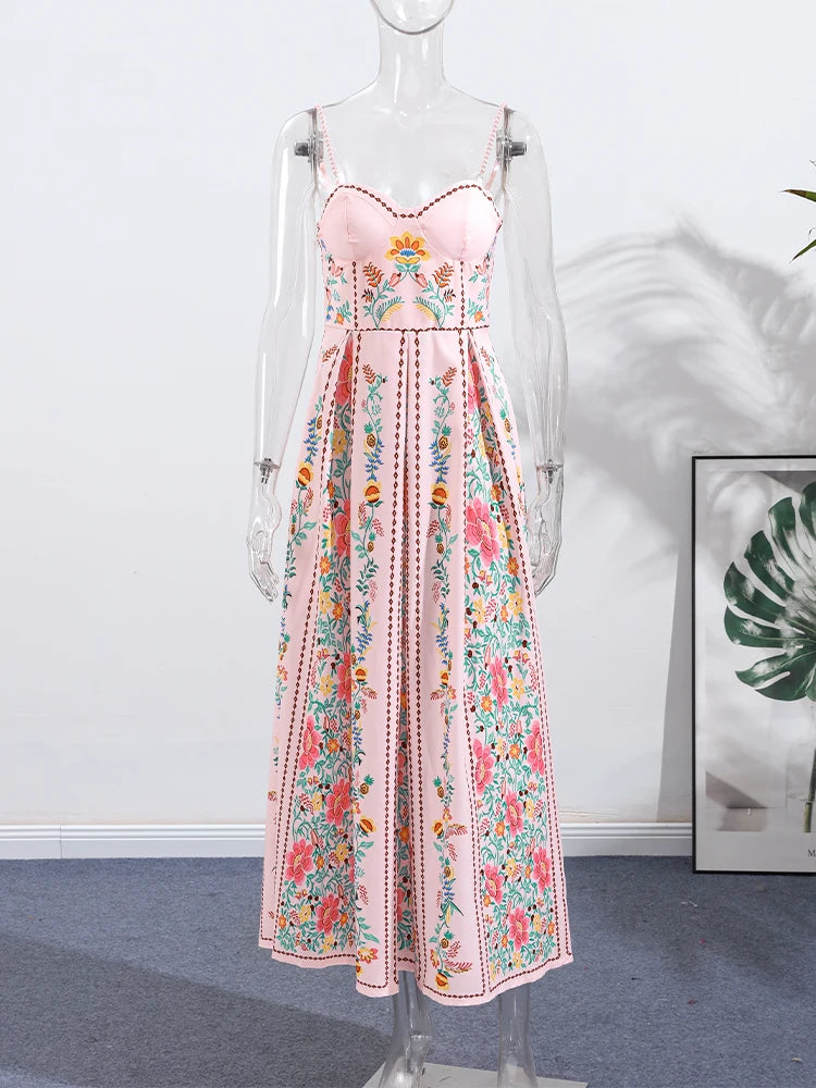 Mannequin wearing a floral dress with a white background