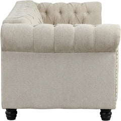 Beige tufted armchair on a white background
