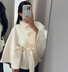 Stand Collar Belted Cape Coat