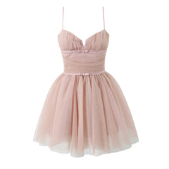 Pink Tulle Spaghetti Strap Mini Dress