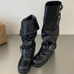 Foldable Snap Button Knee High Boots