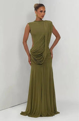 Draped Neckline Back Cutout Maxi Dress