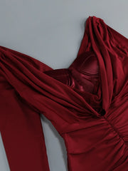 Burgundy Long Sleeve Draped Corset Maxi Dress