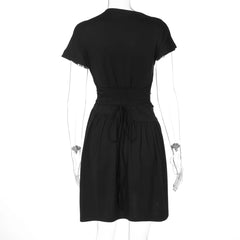 Pleated Hem Mock Neck Short Sleeve Dress