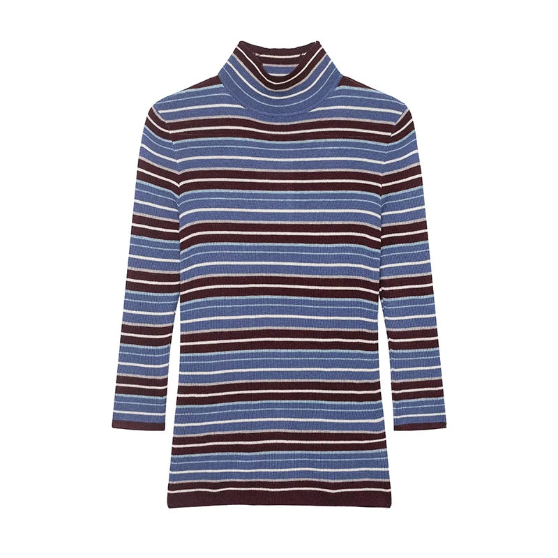 Striped turtleneck sweater on a white background