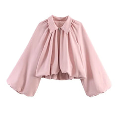 Balloon Sleeve Collared Zip-Front Cropped Jacket