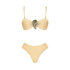 Halter Neck Plunge One-Piece Swimsuit and High-Slit Wrap Skirt Set