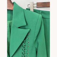 Lace-Up Blazer Flared Pants Suit