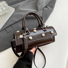 Riveted PU Leather Top Handle Bag