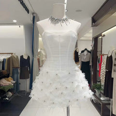 Strapless Feather Flower Mini Dress