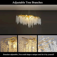 Branch Lustre Crystal Led Gold Aluminium Chandeliers