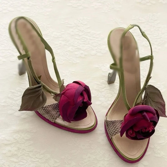 Floral Snakeskin High Heel Sandals